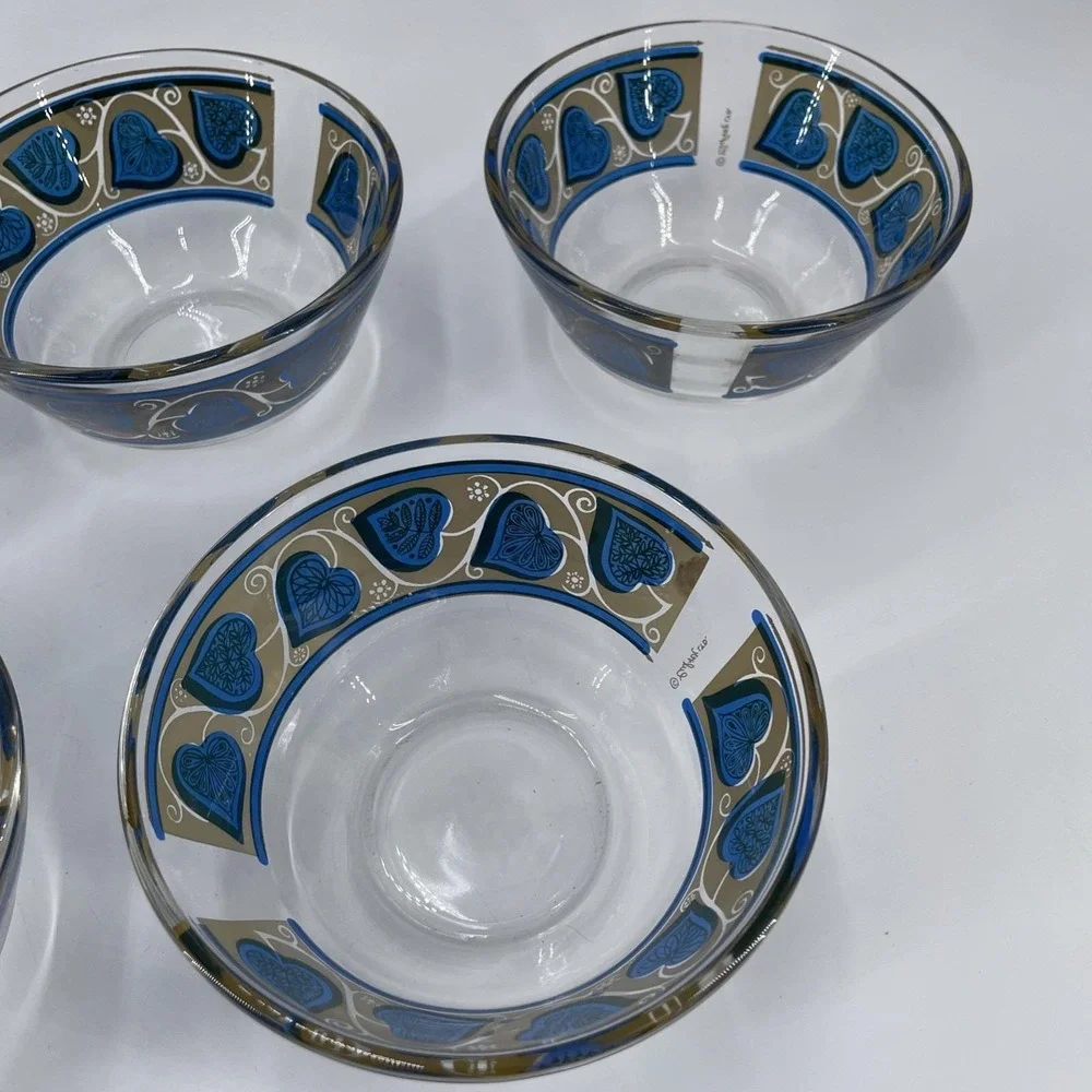 Culver Fruit Dessert Bowls Leaf‎ Ivy Motif Blue Gold 5